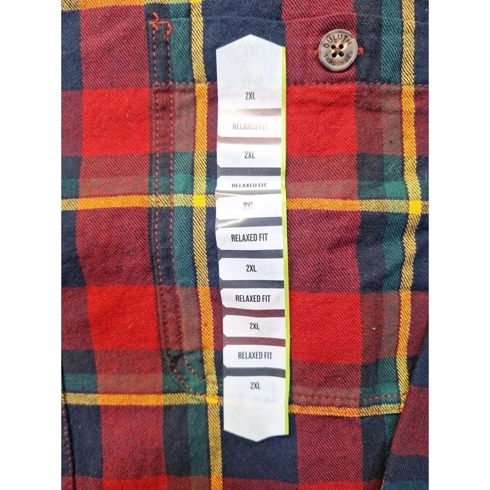 New Duluth Trading Mens 2XL Free Swinging Flannel Plaid Red Green Outdoor Hiking